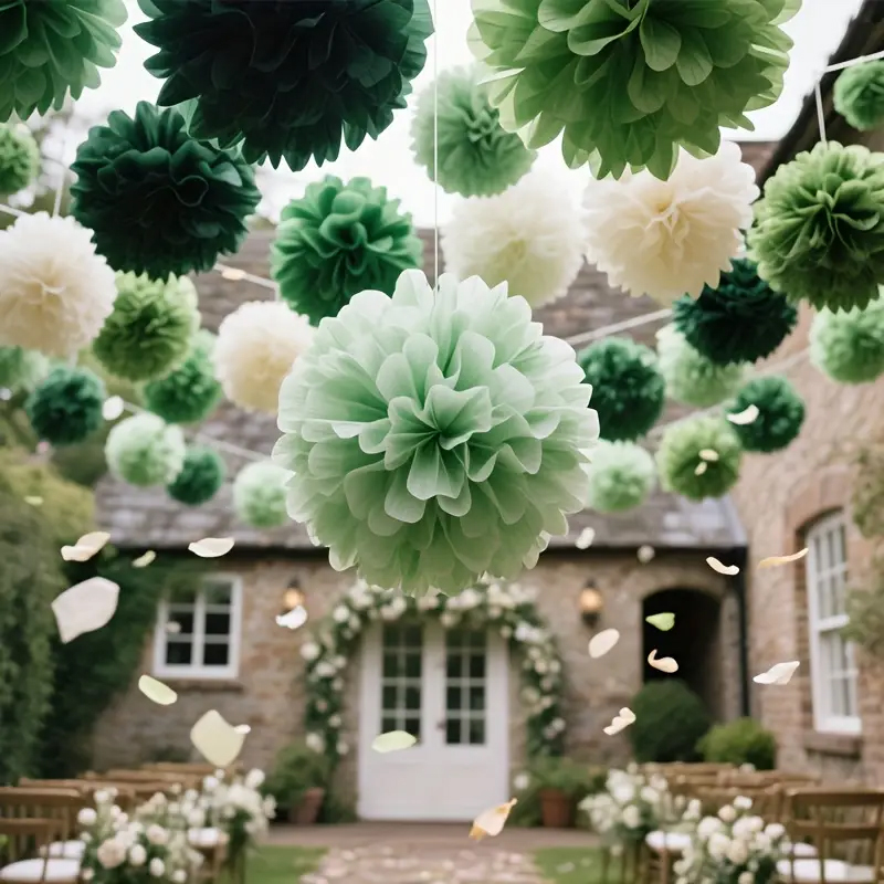 Outdoor Power For Wedding - 보헤미안 스타일 그린 세이지 종이 꽃볼