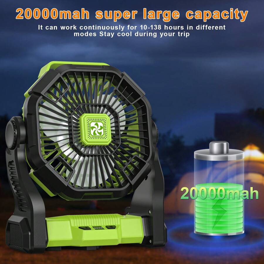 Outdoor Power Timer - 20000mAh 휴대용 배터리 구동 팬(LED 랜턴