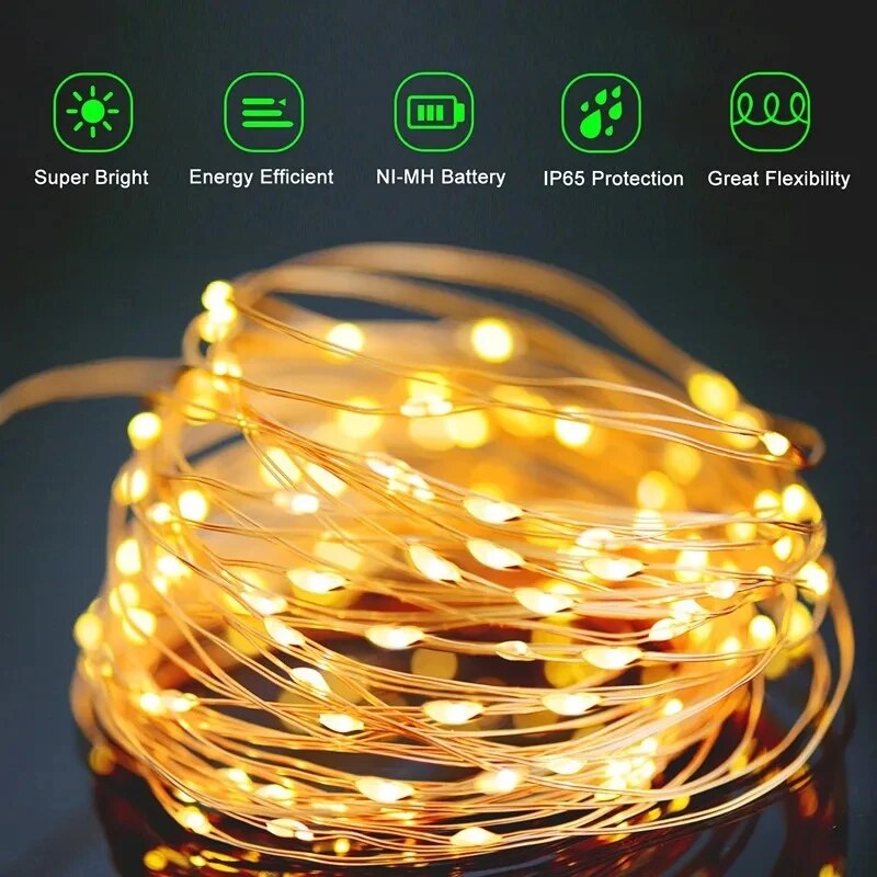 100 LED 태양광 요정 방수 구리 와이어 스트링 조 - Outdoor Power For Wedding 리뷰 및 가격