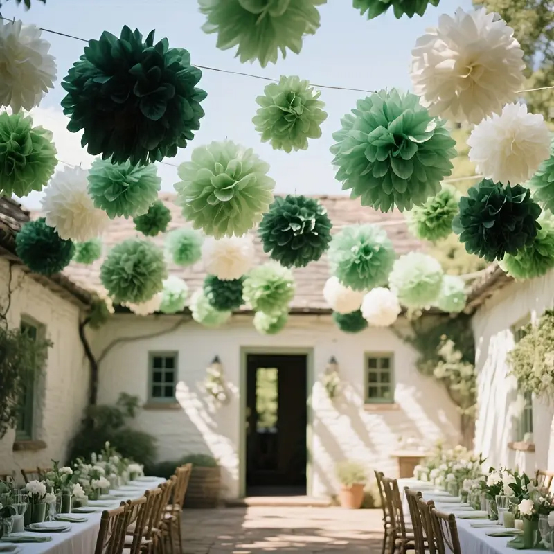 보헤미안 스타일 그린 세이지 종이 꽃볼 30개와 나비  - Outdoor Power For Wedding 리뷰 및 가격