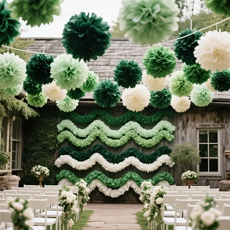 보헤미안 스타일 그린 세이지 종이 꽃볼 30개와 나비  - Outdoor Power For Wedding 리뷰 및 가격